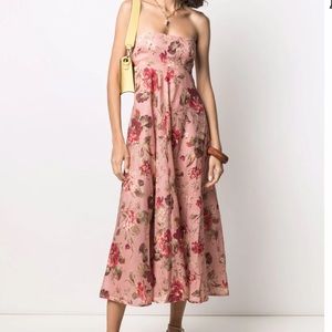 Brand new Zimmerman Cassia musk floral print linen midi dress In pink sz 1 ( S)